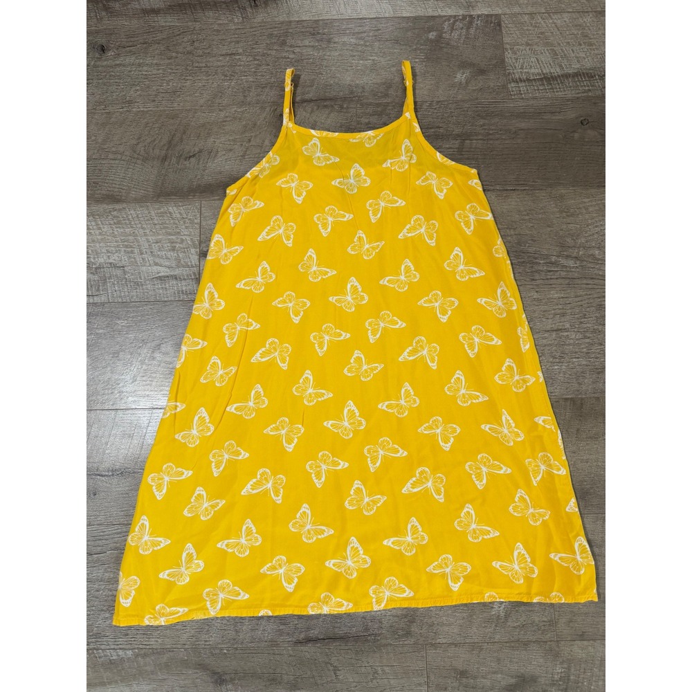 Art Class Girls Yellow Butterfly Print Rayon Cami Dress XL 14/16 Adjust Strap